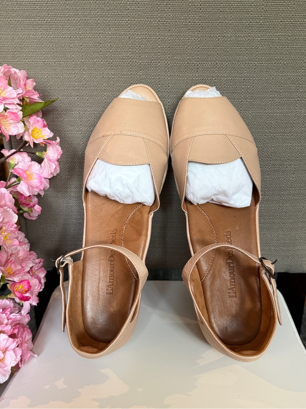 L'AmourDesPieds Beige Open-Toe Slingback Sandals